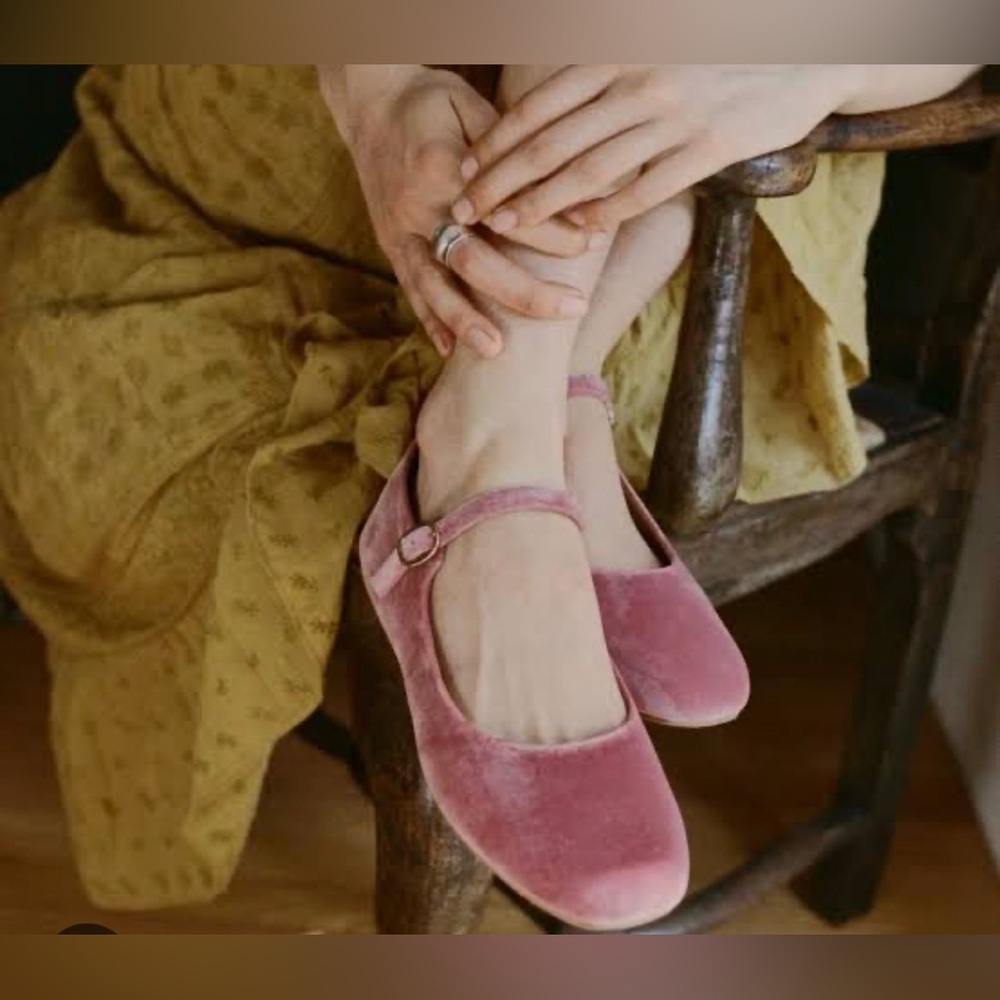 DOEN Pink Velvet Mary Jane Slippers Ballet Flats